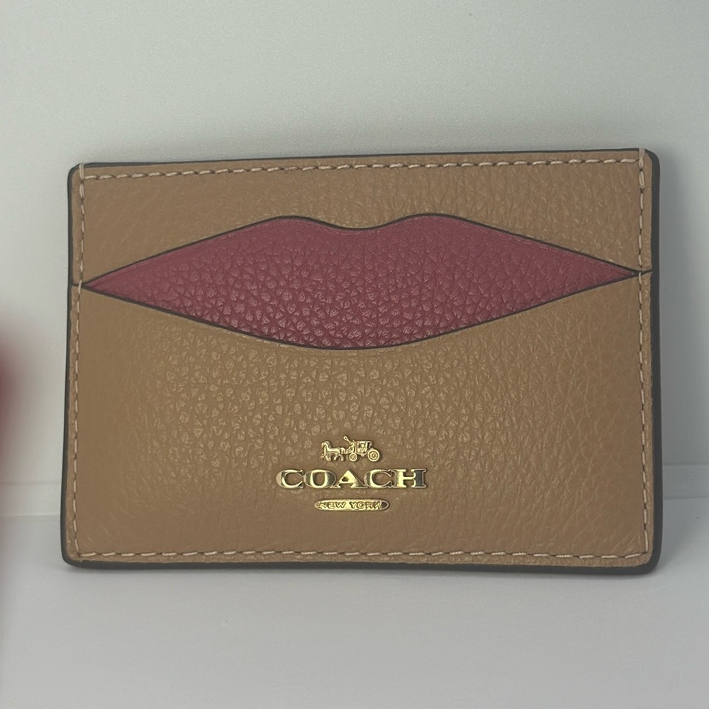 NWT Coach Card Case Wallet Pink Tan Leather Slim ID Holder - Picture 11 of 16